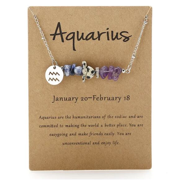 Zodiac Constellation Gemstone Necklace Stainless Steel Horoscope Personal Gift48 - Picture 12 of 14
